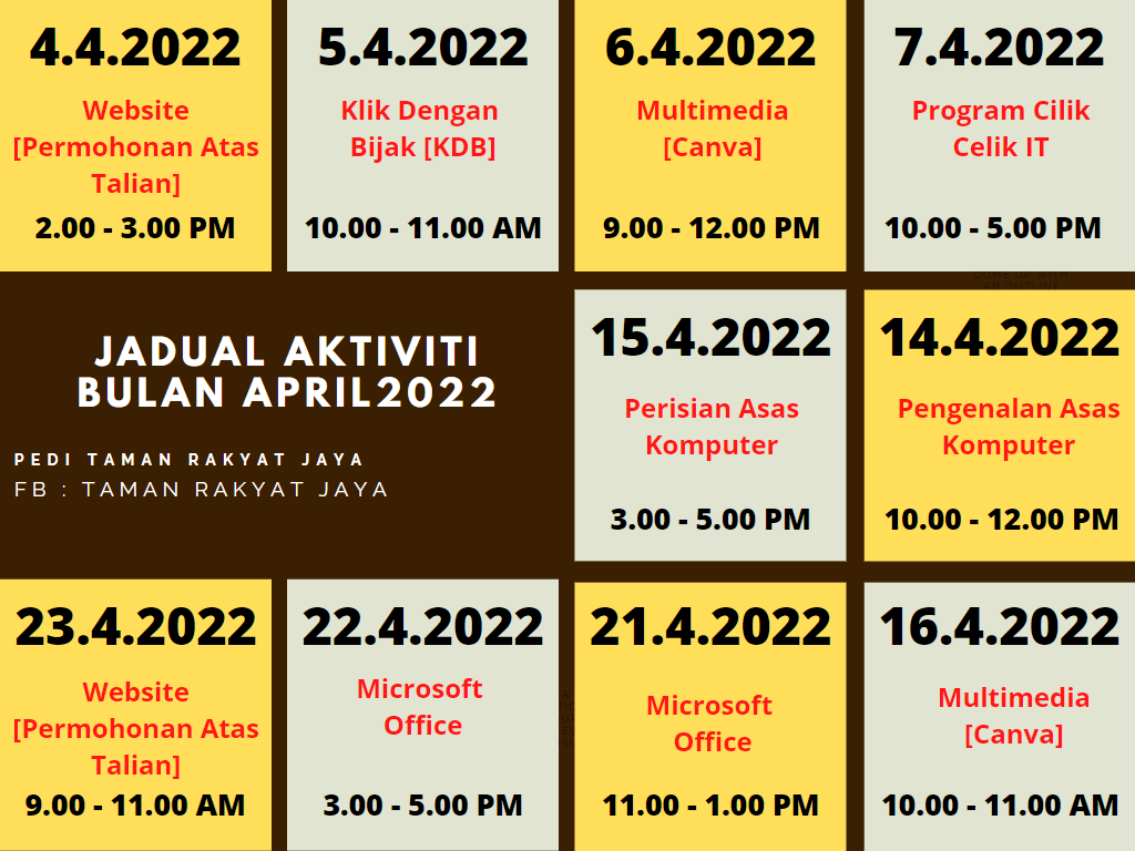 jadual aktiviti bulan APRIL 2022