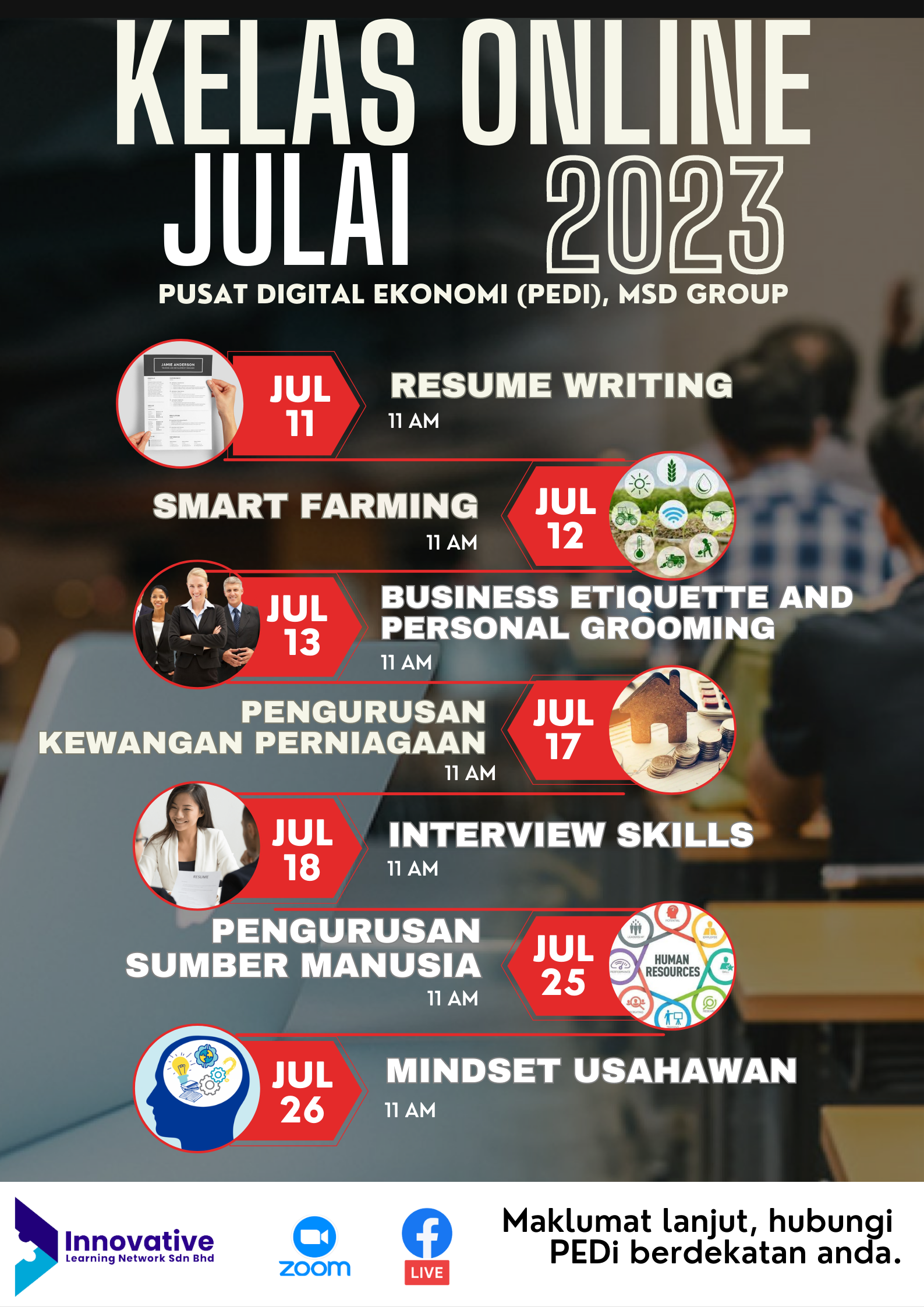 1.E Poster Kelas Online PEDi Komuniti Julai 2023