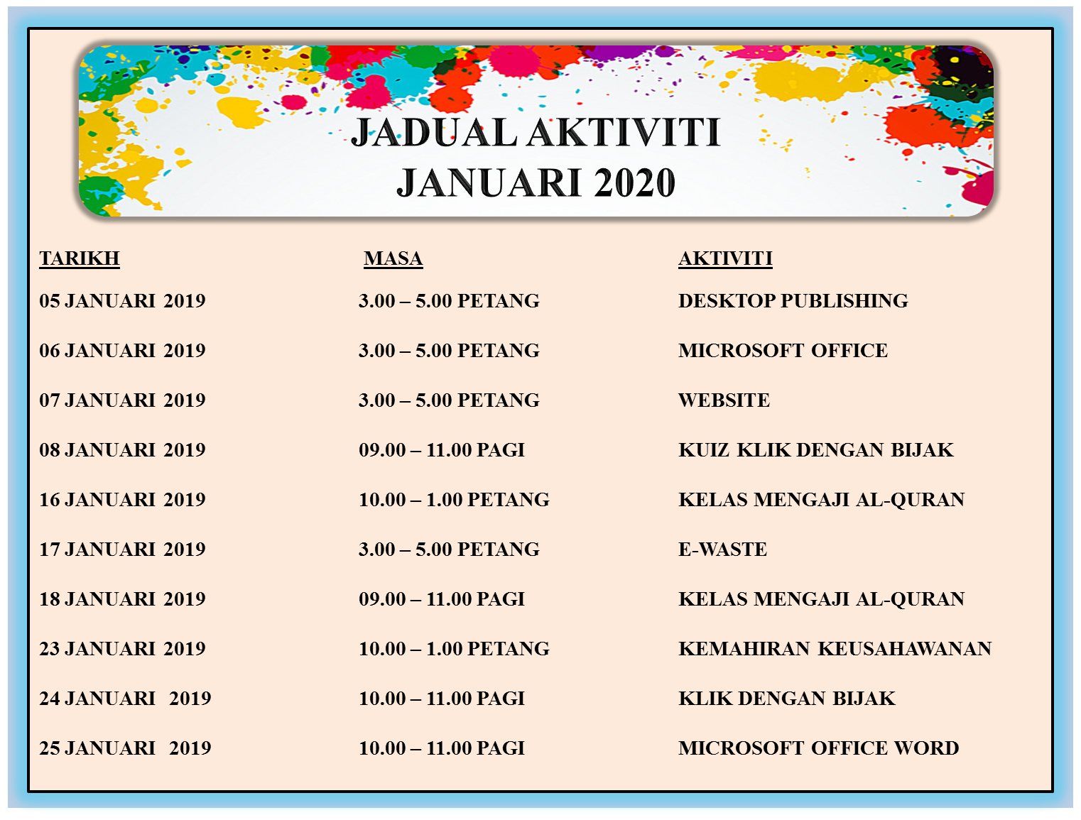 1.JADUAL AKTIVITI JANUARI 2020