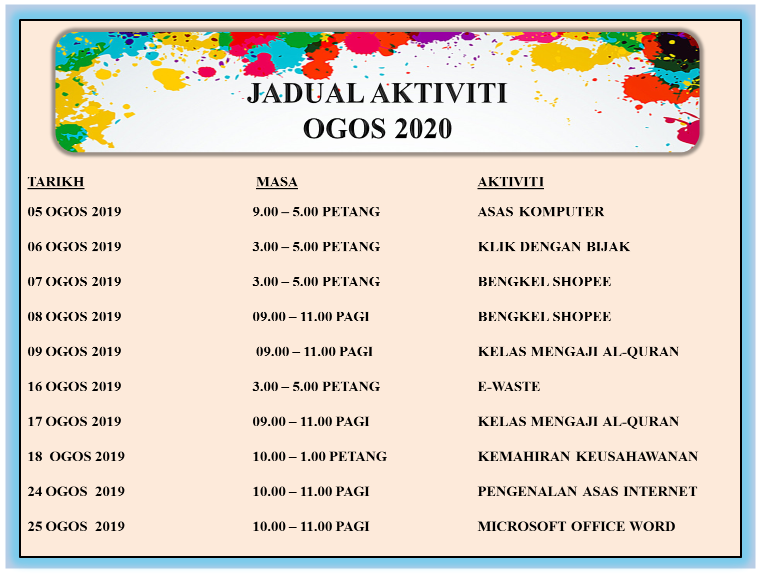 8.JADUAL AKTIVITI OGOS 2020