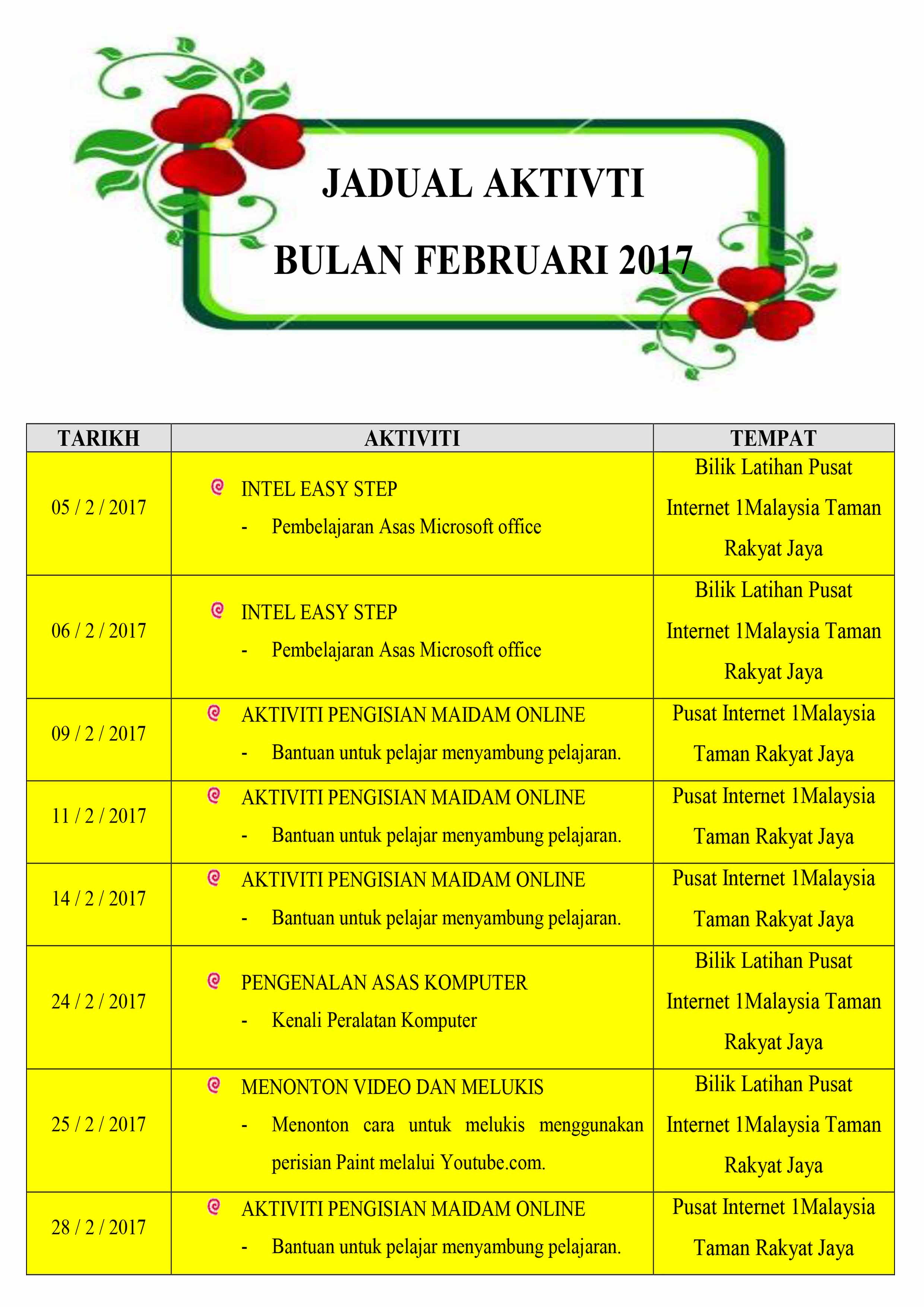 Jadual Aktiviti Januari 2017