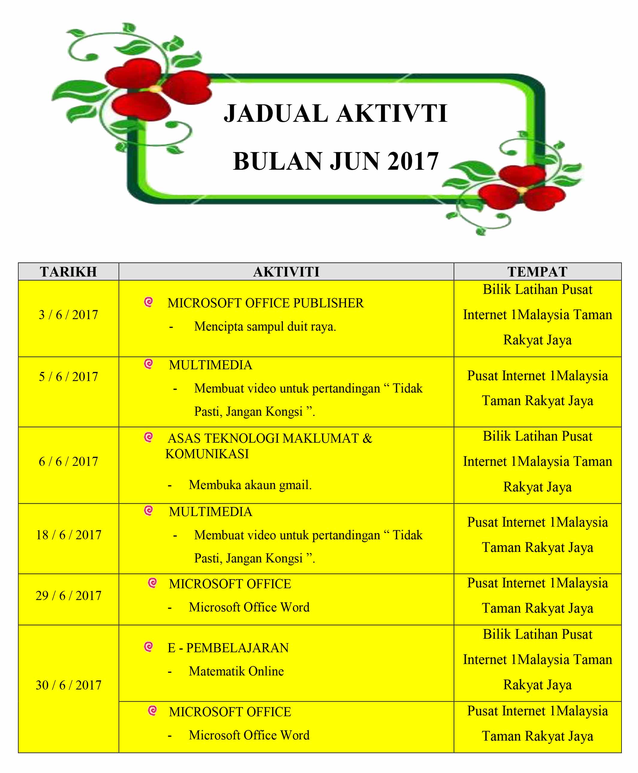 Jadual Aktiviti Jun