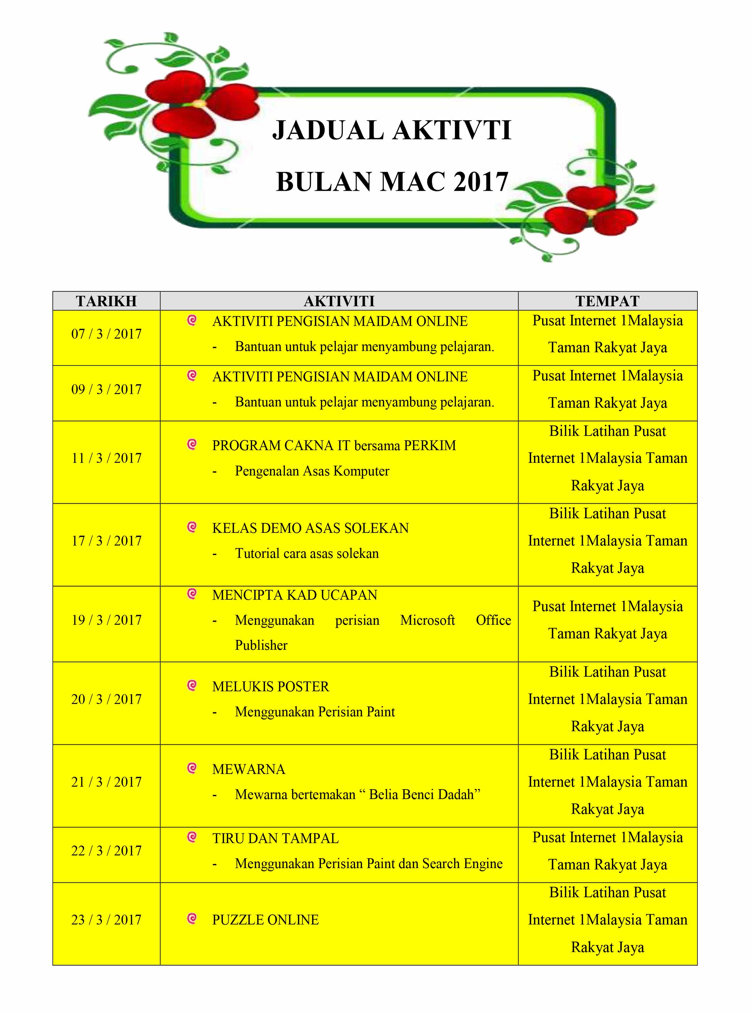 Jadual Aktiviti Maci 2017