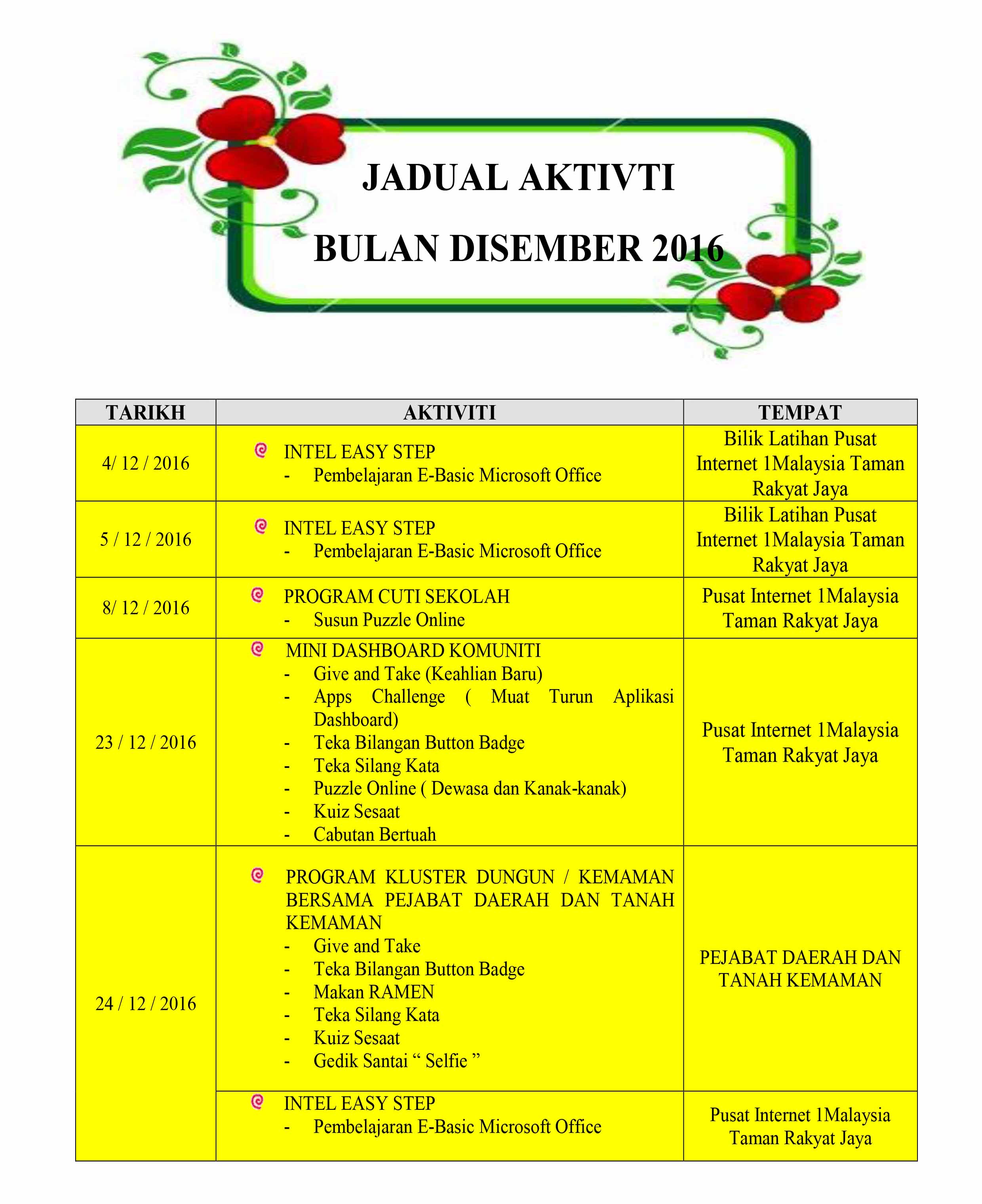 Jadual Aktiviti Disember